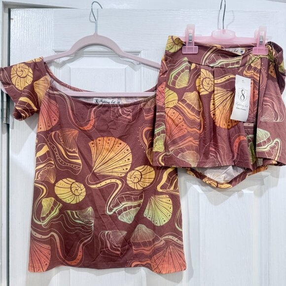 NWOT brown shell off the shoulder top sz XS NEW - Picture 3 of 3